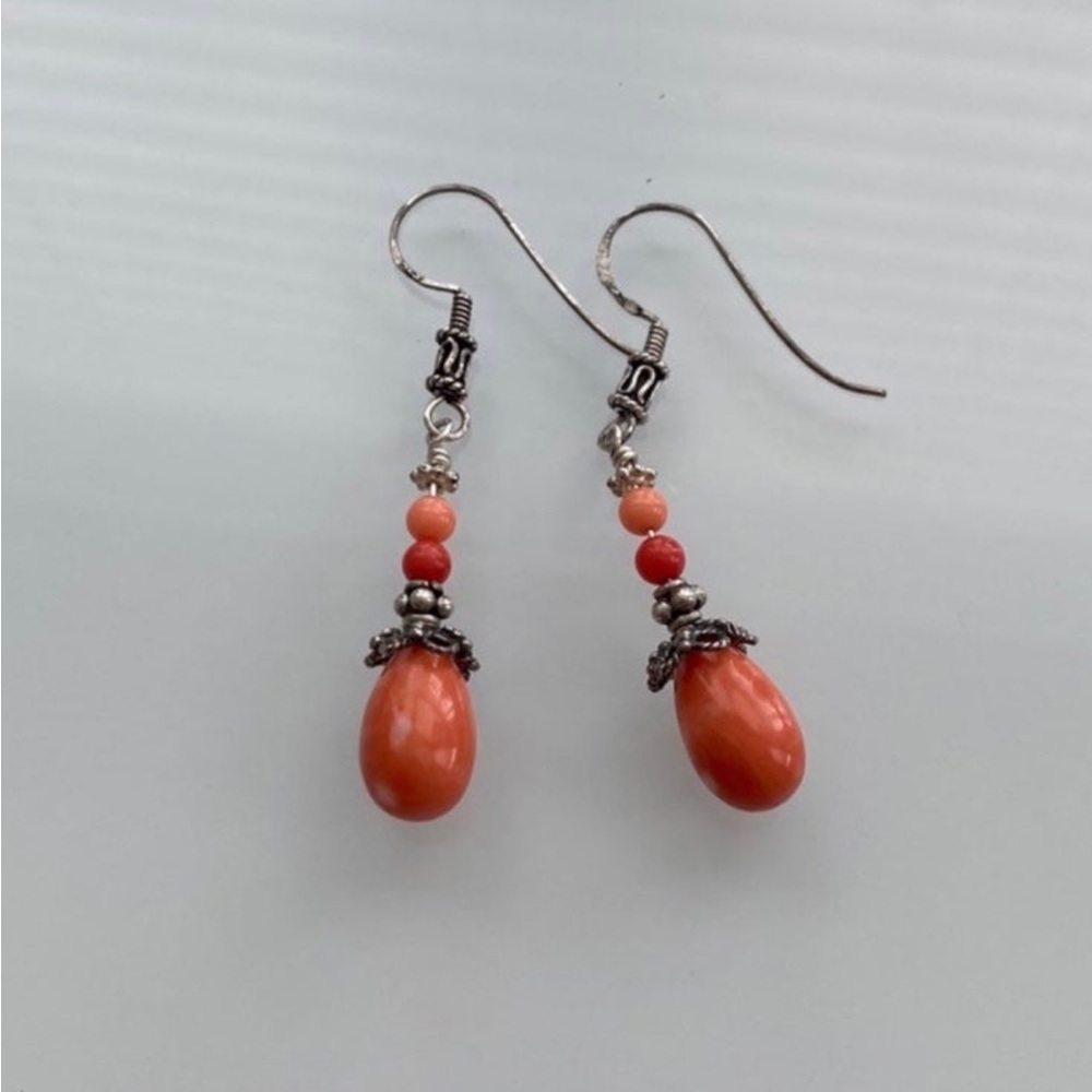 Sterling & Coral Bead Earrings